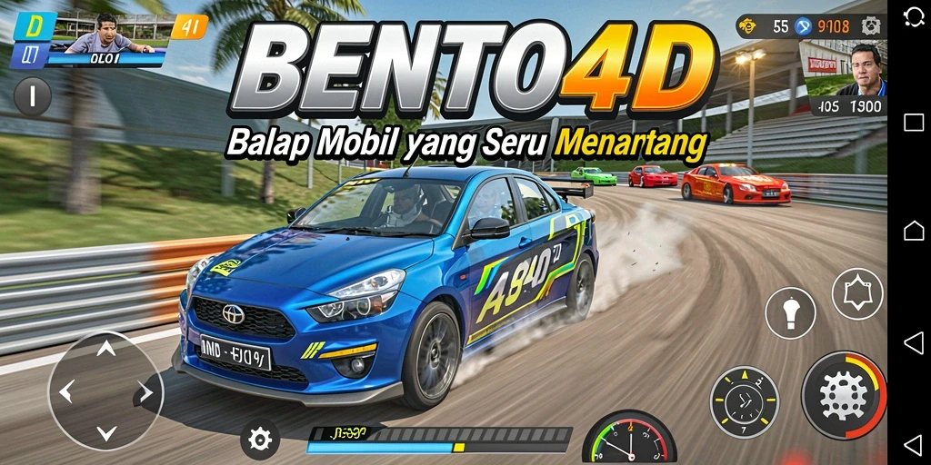 Screenshot dari BENTO4D menunjukkan aksi balapan yang mendebarkan.
