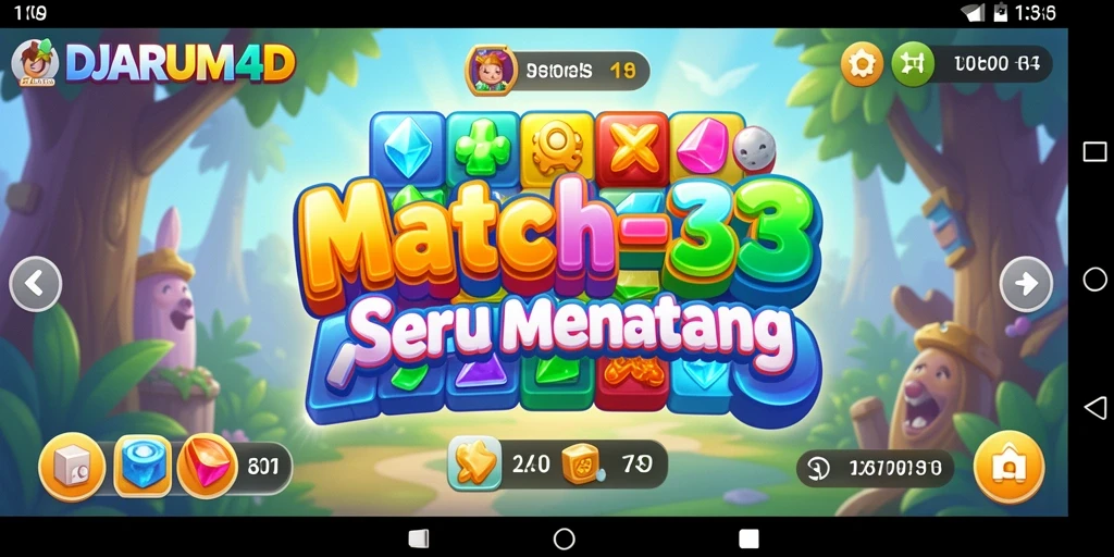 Tampilan gameplay seru game Match-3 DJARUM4D yang penuh warna.