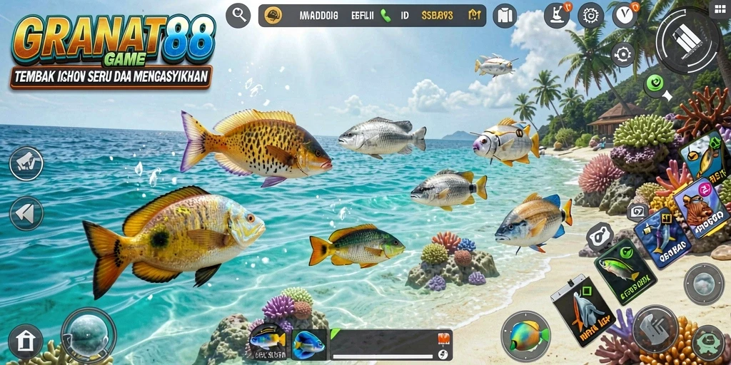 Screenshot menunjukkan aksi menembak ikan dalam GRANAT88.