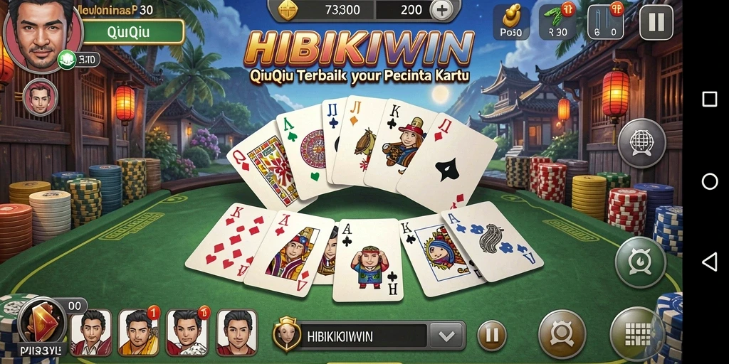 Tampilan gameplay <strong>HIBIKIWIN</strong> yang menarik dengan jalan cerita dan kartu QiuQiu.